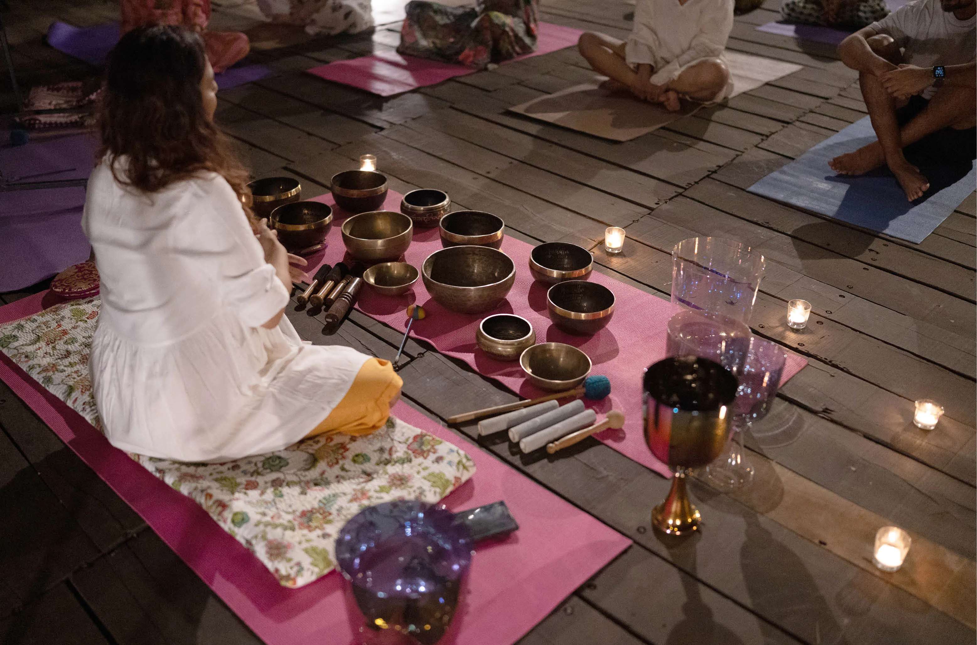 Anoopama Mukerjee Lohana, COO and Experiential Wellness Director , Siddhayu Wellness, leading a sound healing session