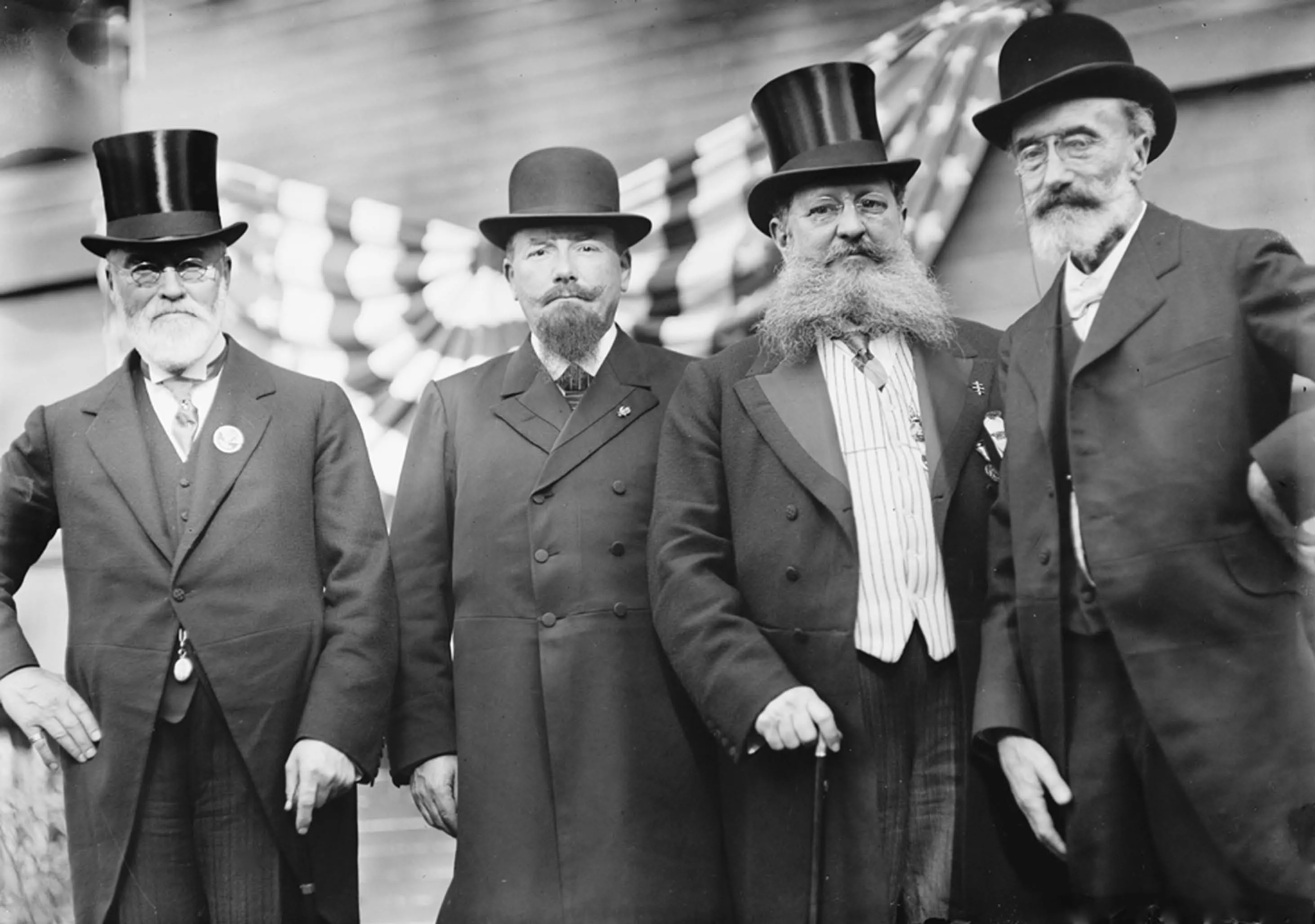 Portrait of four unidentied Freemasons at an International Congress of 33rd Degree Masons, Washington DC, 1912. 