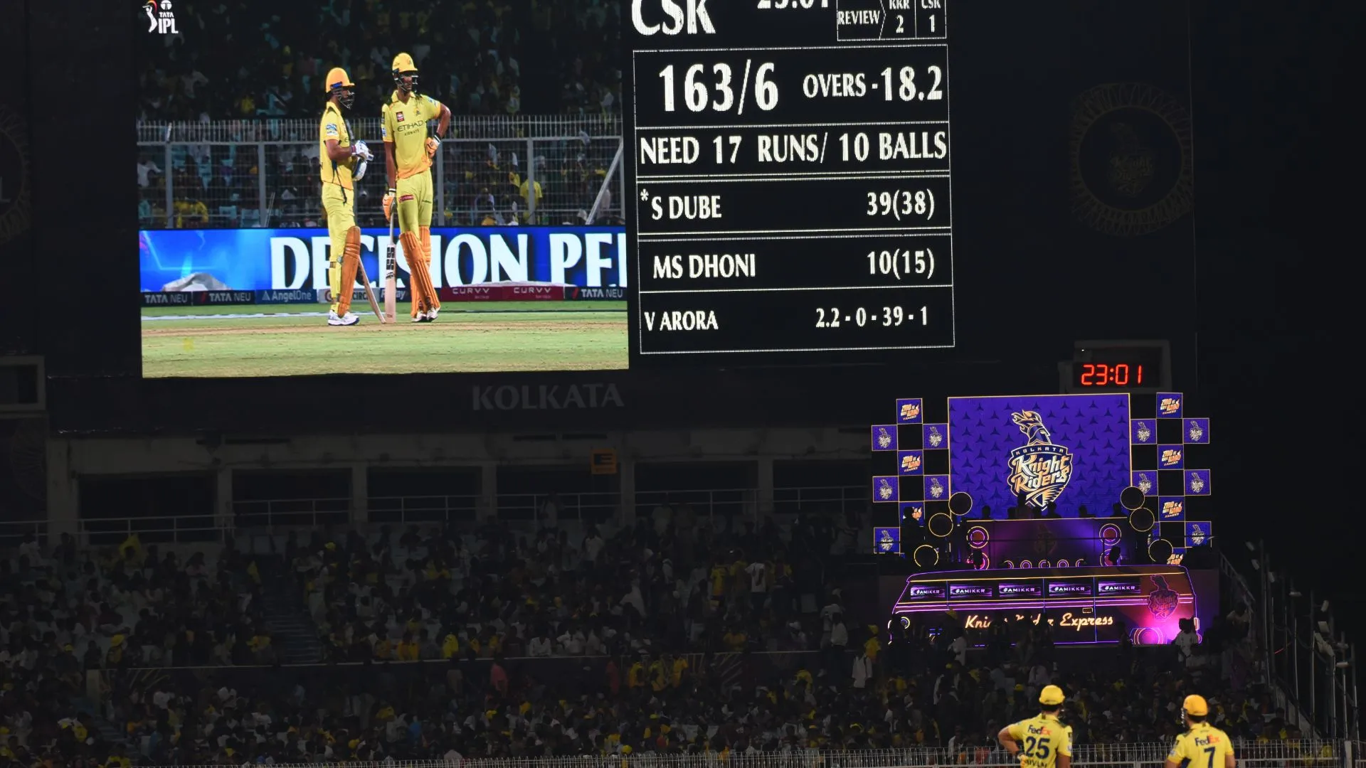 During the Indian Premier League cricket match between Kolkata Knight Riders and Chennai Super Kings at Eden Gardens in Kolkata, India, on May 7, 2025