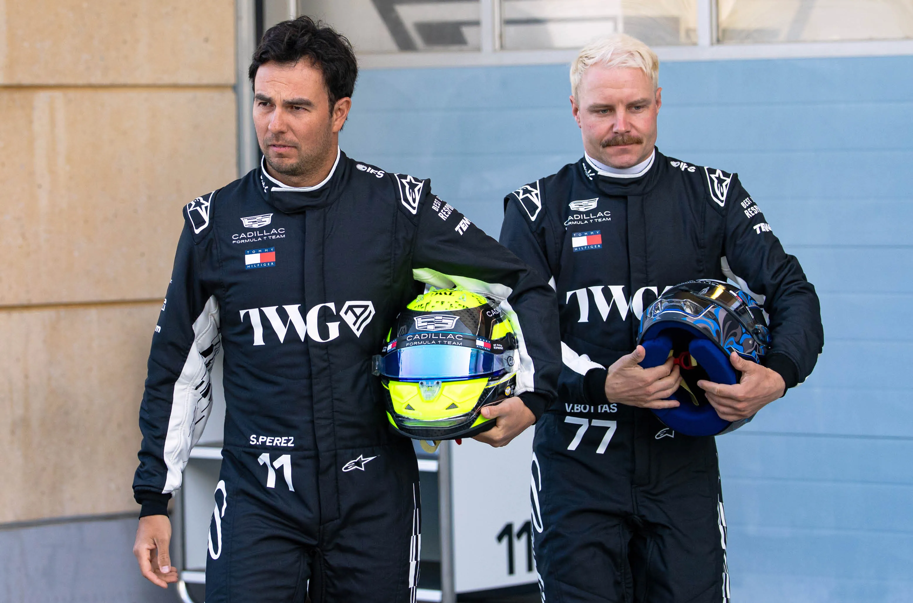 Cadillac will have a strong driver line-up in former Mercedes driver Valterri Bottas (right) and Sergio Perez, who last drove for Red Bull