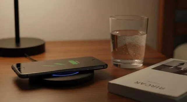 smartphone-wireless-charging-on-wooden-table-free-photo
